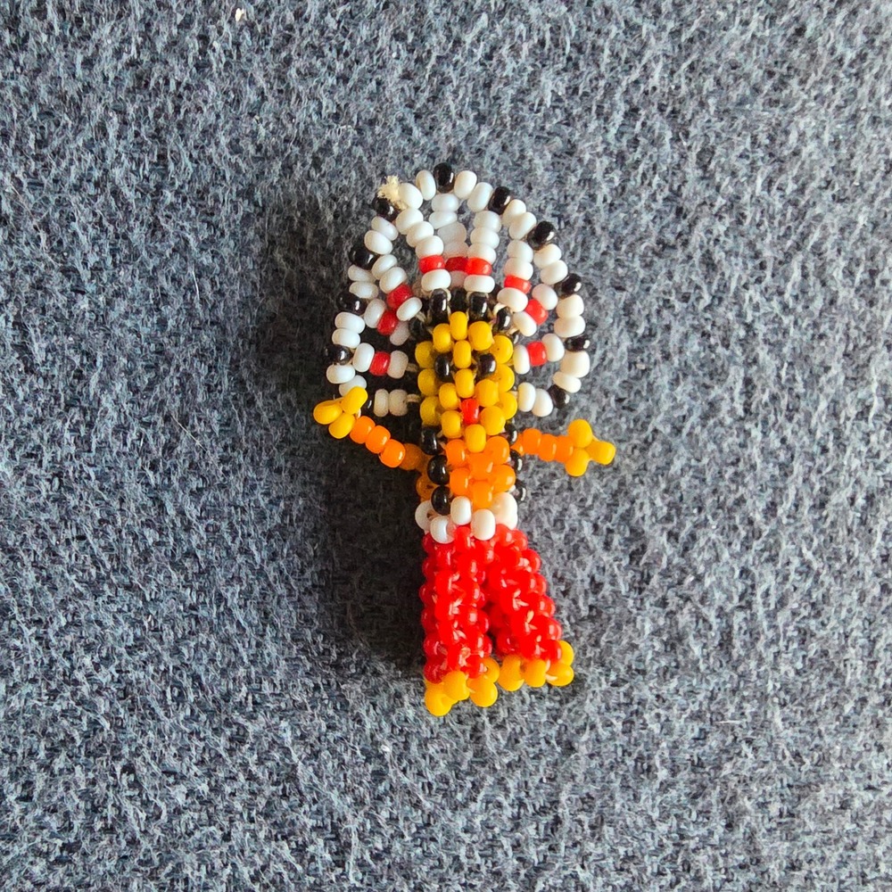 Vintage Seed Bead Brooch Pin Handcrafted Native American Style Figure Headdress